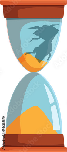 Cracked hourglass with sand flowing, symbolizing running out of time and fragility