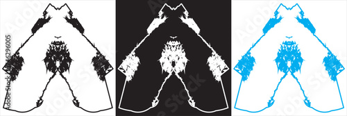 Abstract symmetrical inkblot shapes on black .Set of six abstract symmetrical white inkblot shapes on black background, resembling psychological Rorschach test or mirrored pattern art.
EPS10/AI.
