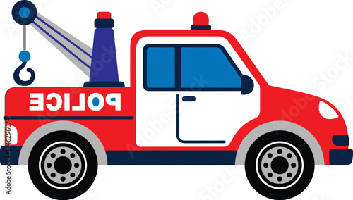 Police Tow Truck Flat Vector Illustration