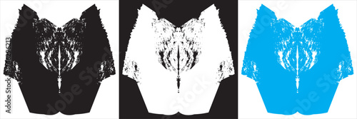 Abstract symmetrical inkblot shapes on black .Set of six abstract symmetrical white inkblot shapes on black background, resembling psychological Rorschach test or mirrored pattern art.
EPS10/AI.
