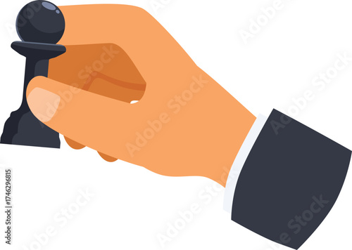 Hand holding a black pawn chess piece, symbolizing strategy, planning, and decision making in business
