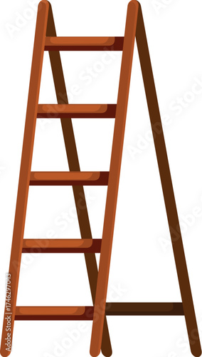 Simple wooden ladder standing on a white background, representing concepts like construction, diy, and reaching new heights