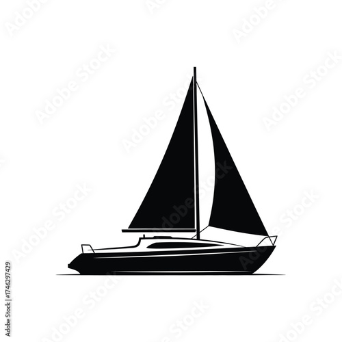Black sailboat with full sails sailing watercraft