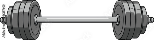 Vector illustration of gym barbell with metal weight plates for strength training, bodybuilding, exercise, workout, and powerlifting design