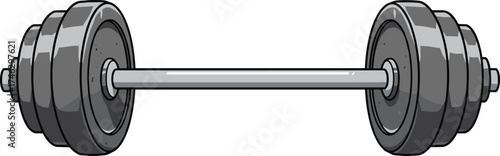 Vector illustration of heavy gym barbell with metal weight plates for fitness, bodybuilding, workout, exercise, and strength training design