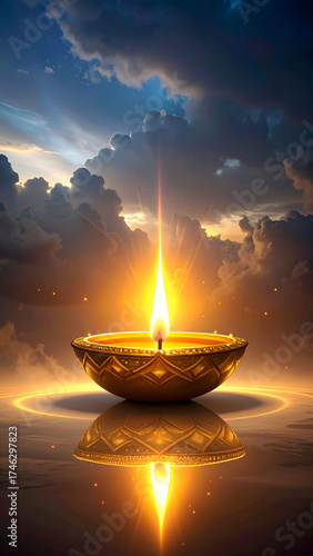 Golden Oil Lamp Illuminating the Sky with Divine Radiance.