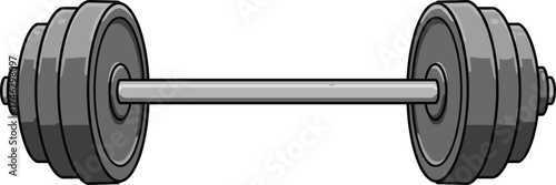 Vector illustration of metal gym barbell with dark weight plates for fitness, bodybuilding, powerlifting, and strength training design
