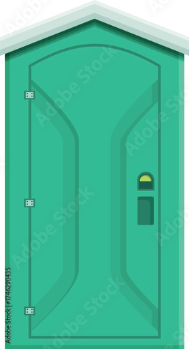Green portable toilet with vacantoccupied indicator, providing essential sanitation for outdoor events and construction sites