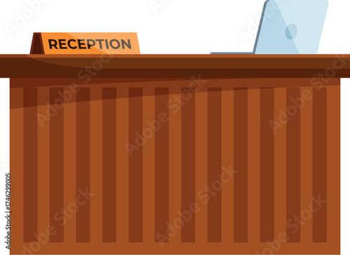 Hotel reception desk with a laptop, representing the check in or check out process in the hospitality industry