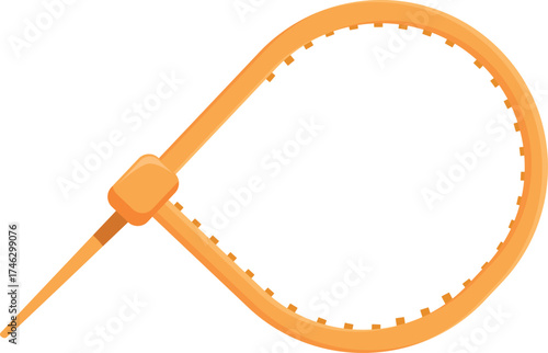 Open orange cable tie, securing device for bundling wires and cables
