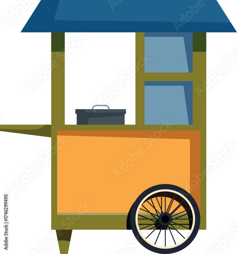 Colorful mobile food stall serving snacks and meals, ideal for representing street food, mobile businesses, or indonesian cuisine