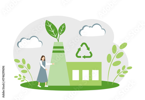 The concept of garbage recycling, ecological production of goods, environmental problems and nature protection. The Girl and the Factory