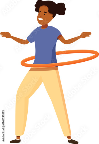 Young girl enjoys exercising with hula hoop, promoting active lifestyle and playful fitness