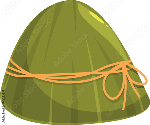 Traditional chinese rice dumpling zongzi wrapped in bamboo leaves, tied with string, ready for dragon boat festival celebration