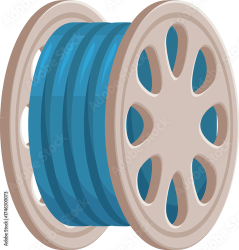 Blue electrical cable wound on a beige spool, ready for use in various electrical or engineering projects