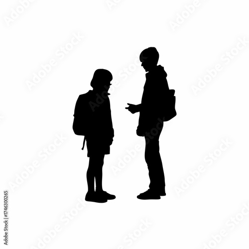 Silhouette of an education counselor advising student about career choices isolated on white background