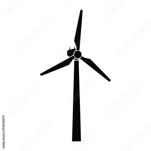 Black wind turbine with three blades silhouette energy