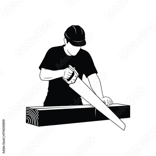 Carpenter sawing wood construction tool