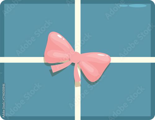 Wrapped blue gift box with pink bow and white ribbon, perfect for celebrations, holidays, birthdays, and special occasions