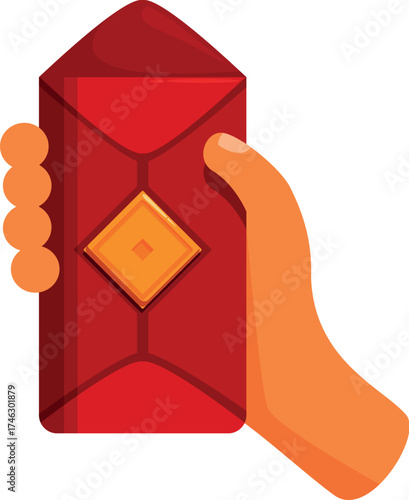 Hand holding traditional red envelope, symbolizing good luck and prosperity during lunar new year festivities