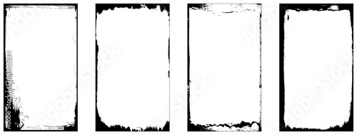 collection of frames in a grunge style. Old covers set isolated on white background. Vector realistic illustration of scratched rectangular paper frames with grungy grainy texture, Vector illustration