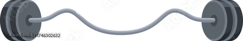 Flexible barbell with bending metal bar and weights represents gym equipment for strength training and fitness workouts