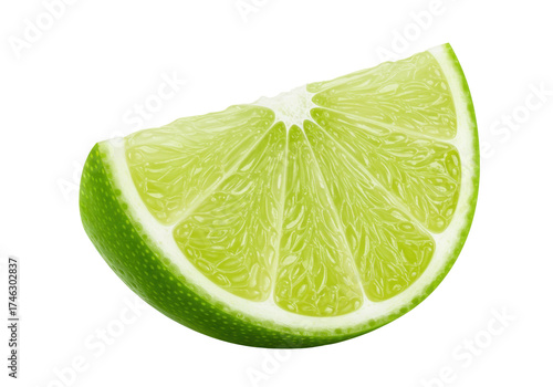 Photography Fresh lime wedge isolated on transparent background, vibrant green citrus fruit