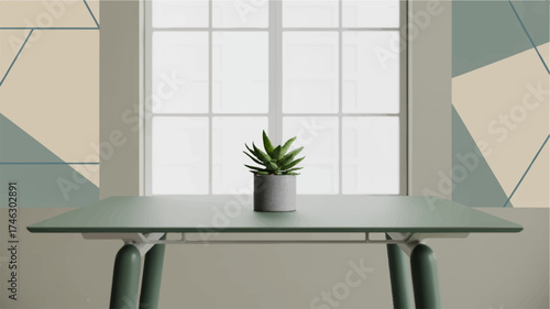 Trendy Table Decoration Close Up Succulent Potted Plant Minimalist Style Desk Green Table Centerpiece Stylish Decor Geometric