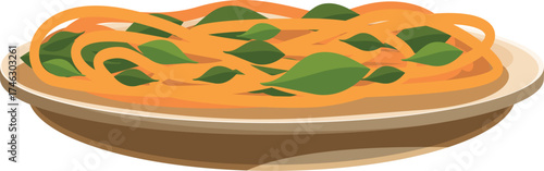 Italian spaghetti with basil leaves served on a plate, creating a tempting culinary scene