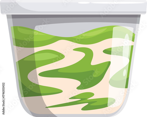 Creamy pistachio or wasabi yogurt in a transparent plastic container with a white lid
