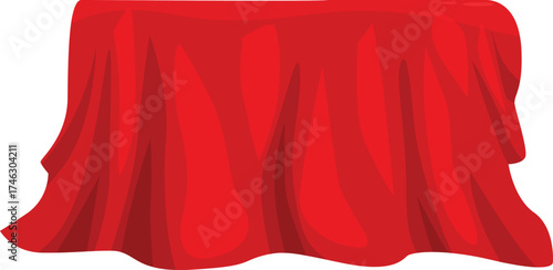 Rectangular table covered with red cloth, isolated on white background