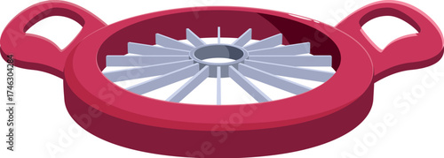 Red apple slicer featuring sharp blades for easily cutting and dividing fruit into equal pieces