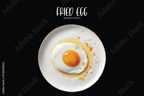 Fried Egg on Plate Watercolor Morning Meal Illustration Classic Breakfast Clipart Perfect for menus, recipe books, cafe design
