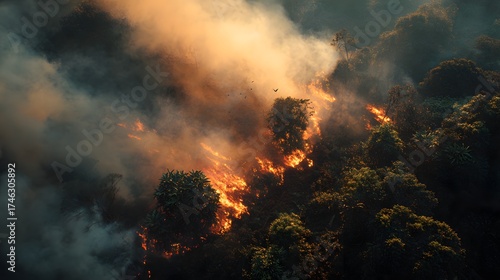 Wallpaper Mural Wildfire disaster burning forest trees with smoke aerial view climate change environmental destruction Torontodigital.ca