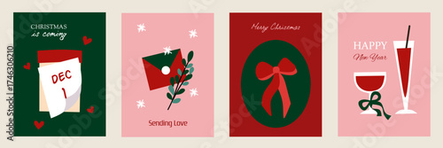 Wallpaper Mural Christmas card designs set. Modern winter template cute hand drawn vector flat with drink, calendar elements. Vintage italian whimsical style for greeting, poster, label, tag, packaging and branding. Torontodigital.ca