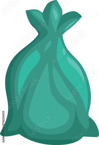 Green garbage bag tied at the top, representing waste management, recycling, and environmental responsibility