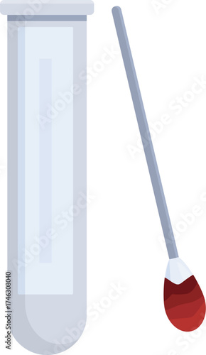 Blood sample being collected with cotton swab for analysis in test tube, medical and healthcare concept