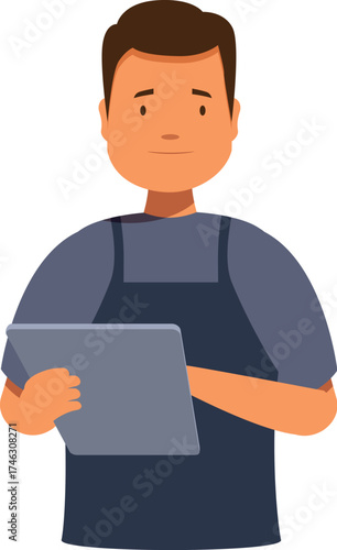 Small business owner managing inventory with a digital tablet, streamlining operations for efficiency