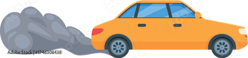 Yellow car emitting exhaust fumes, representing air pollution and environmental damage