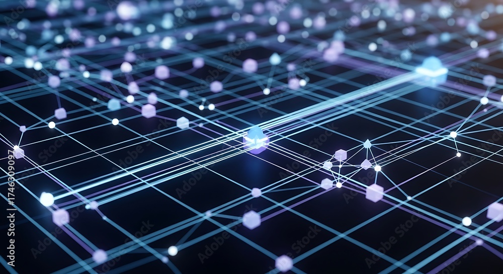 Obraz premium Abstract Data Network Visualization with Interconnected Nodes and Lines