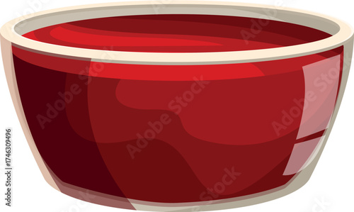 Red ceramic bowl with a serving of delicious cherry jam, perfect for breakfast or dessert