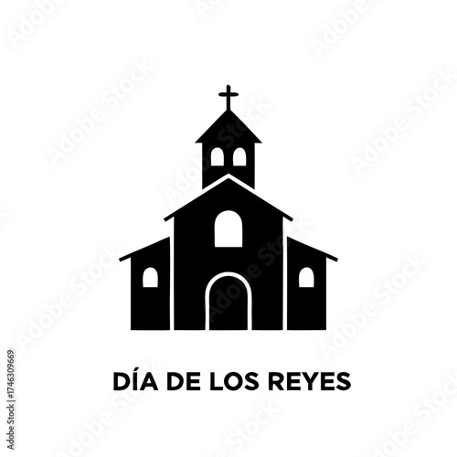 Church silhouette icon for Día de los Reyes, Three Kings Day  