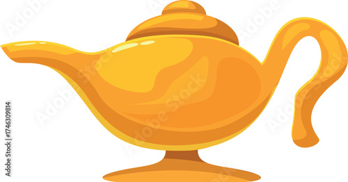 Shiny golden magic lamp waiting to be rubbed for granting three wishes