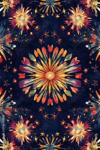 Colorful flower pattern with a blue background
