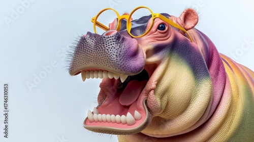 Funny monster face with dinosaur or crocodile teeth and jaws on a toy reptile head