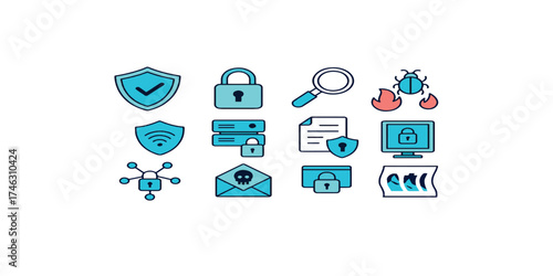 Print  Cybersecurity and data protection icons

