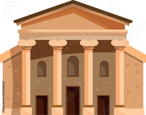 Classical building with columns and brown roof, perfect for projects related to history, architecture, or government