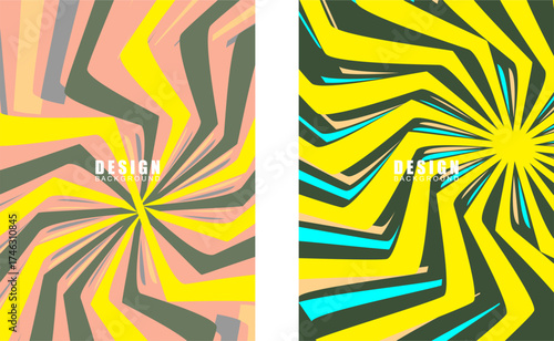 Collection of vintage retro banner backgrounds. Colorful grunge wave wallpaper. Vector illustration. Rotate party background pattern.