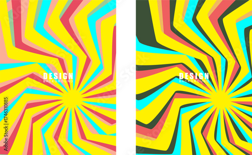 Collection of vintage retro banner backgrounds. Colorful grunge wave wallpaper. Vector illustration. Rotate party background pattern.