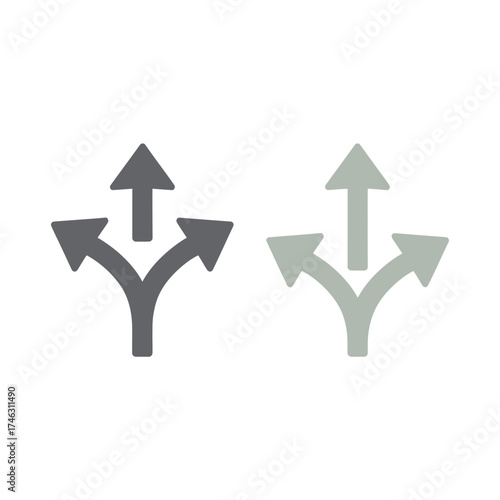 Three arrows pointing upward showing a fork in the road